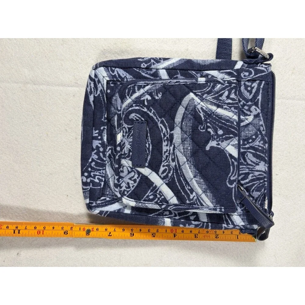 Vera Bradley Paisley Noir Crossbody Bag Quilted Cotton Blue Floral 8 X 8